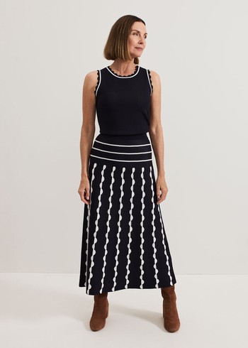 Phase Eight Liz Scallopped Skirts Navy/White USA | 1549673-RS